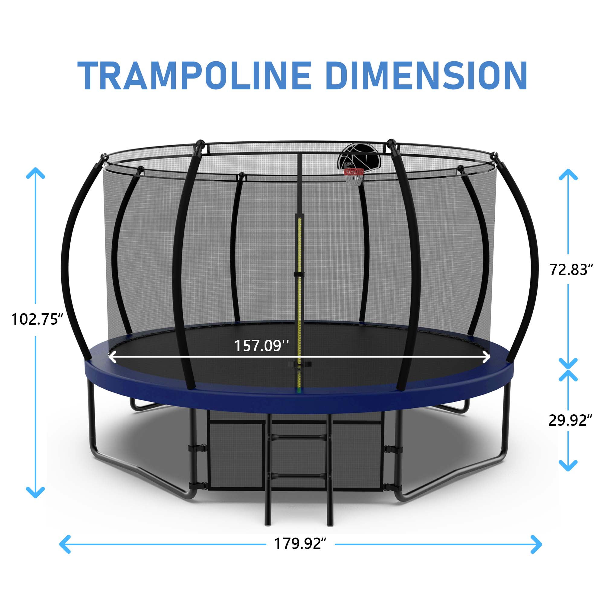 Aukfa Trampoline with Basketball Hoop, Blue, 168.11" x 168.11" x 107.87"