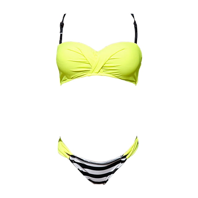 Gibobby Conjunto de bikini para mujer Traje de baño Bikini de triángulo dividido para mujer Conjunto de traje de baño de color sólido estampado(Amarillo,XL)