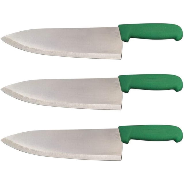 Cozzini Cutlery Imports 10" Chef Knife Choose Your Color - Razor Sharp Commercial Kitchen Cutlery - Cook's Knives (3 Pack - Green)