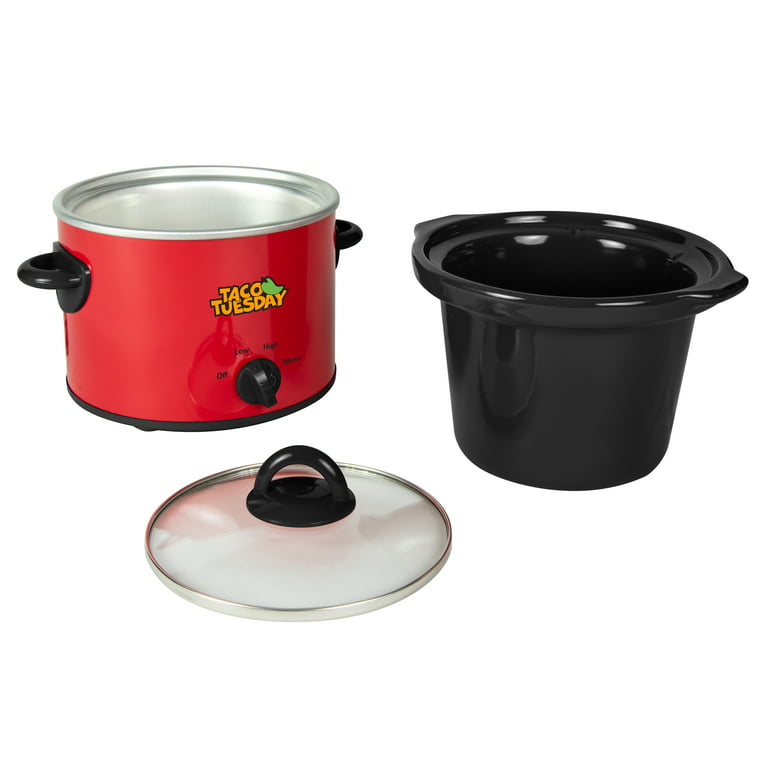 Taco Tuesday TTRDP2RD 2-Quart Fiesta Slow Cooker With Tempered Glass Lid,  Cool-Touch Handles, Removable Round Ceramic Pot 