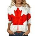 thumbnail image 2 of Fiudx Ofertas de La Semana Moda Mujer Canadá Impresión Cuello Redondo Manga 3/4 Camiseta Jersey Blusa Superior, 2 of 5