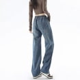 thumbnail image 4 of WTOBBY Women's High Waist Washed Straight Leg Jeans with Elastic Waist, Fashionable and Versatile Denim Pants for Casual Wear, Comfortable Daily Use with Modern Fit,Blue 2XL, 4 of 4