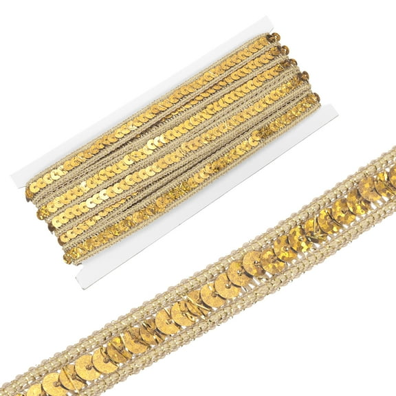 0.5 Inch x 5 Yards Sequin Ribbon Trim Strip for Crafts Embellishments, Laser Gold