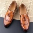 thumbnail image 2 of Loafers for Men Tassel New Style Shoe Men's Cowhide Handmade Sewing Casual Wedding Party Slip on Pointed Dress Shoes Man Brown 8.5, 2 of 4