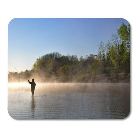 KDAGR River Fly Fisherman Fishing for Striped Bass in Nova Scotia Silhouette Rod Mousepad Mouse Pad Mouse Mat 9x10