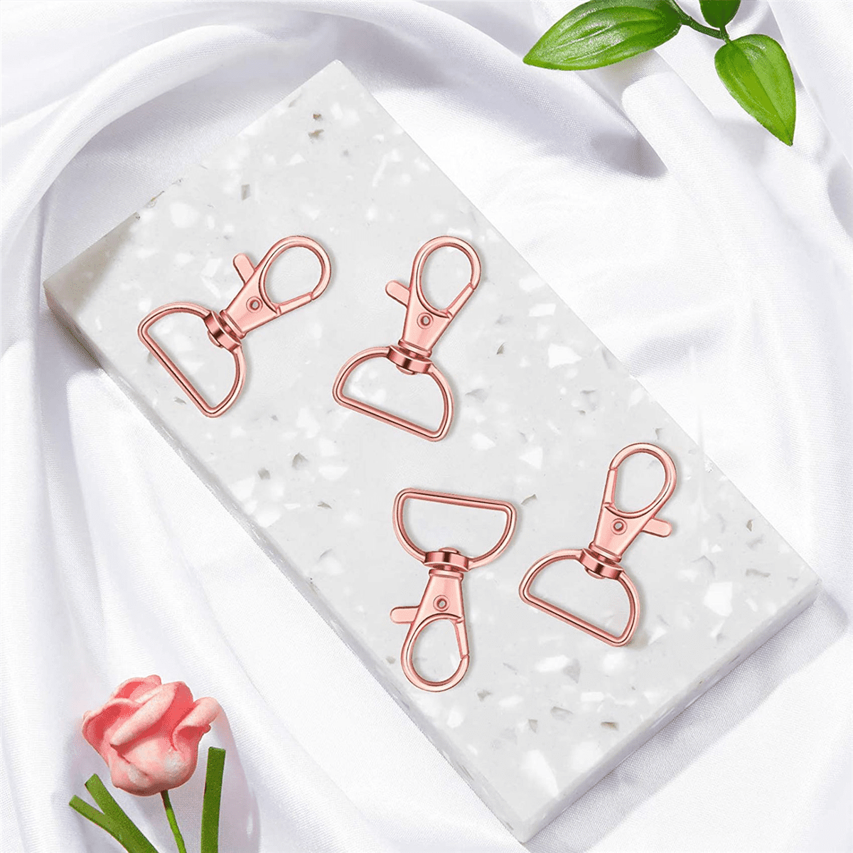 105Pcs Swivel Clasps Lanyard Snap Hooks Keychain Clip Hook Lobster Claw Clasp Metal Hook Clasp with D Rings Rose Gold,105 * Swivel clasps,Rose gold