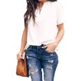 thumbnail image 3 of Camisa de mujer Jumpingount Con Cuello en V Gasa Manga Corta Blanco XXL, 3 of 5