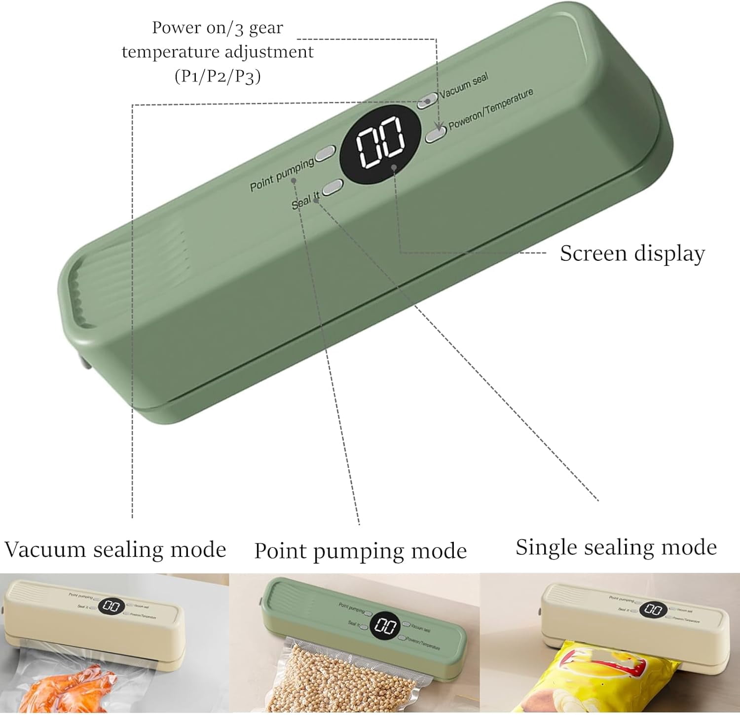 Portable Vacuum Sealer for Food, Compact Vacuum Sealer & Food Sealers, Wireless 60KPA Handheld with 3-Temp Modes for Dry/Wet/Oily Items, Indoor Outdoor Use (Beige)