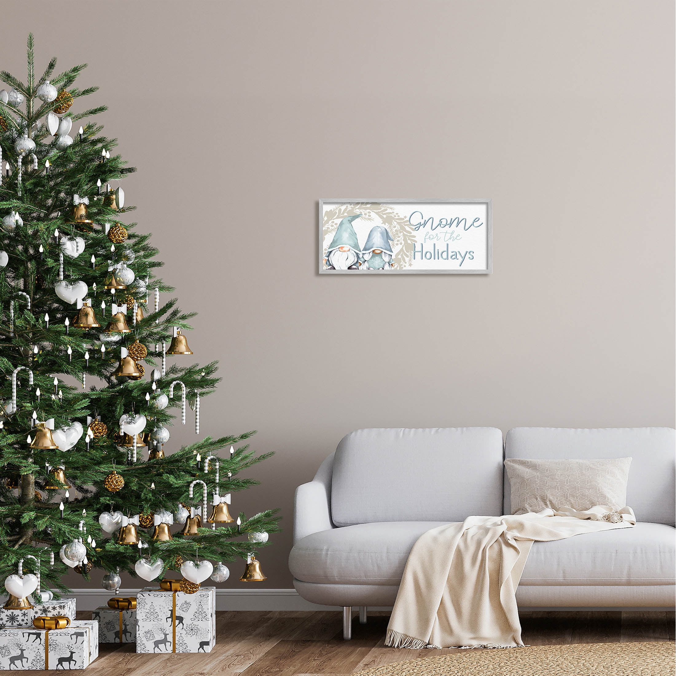 Stupell Industries Gnome For The Holidays Phrase Graphic Art Gray Framed Art Print Wall Art, Design by Kim Allen