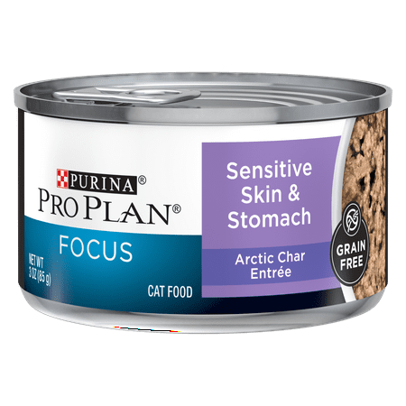 (24 Pack) Purina Pro Plan FOCUS Sensitive Skin & Stomach Grain Free Classic Artic Char Entree Adult Wet Cat Food, 3 oz. Pull-Top