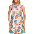 thumbnail image 1 of Easygdp Tropical Plants para Vestido Transpirable de Mujer, Vestido Suelto de Manga Corta con Pliegues y Bolsillos para el Verano, 1 of 7