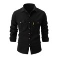 thumbnail image 4 of XDZJLR Chemises pour Hommes Printemps et Automne Veste de Mode Extensible Délavée Manches Longues pour Hommes, 4 of 5