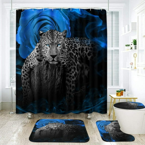 Grey Bathroom Sets with Shower Curtain and Rugs and Accessories, Black Red Rose Shower Curtain Sets, Farmhouse Shower Curtains for Bathroom,Farmhouse Bathroom Decor 4 Pcs