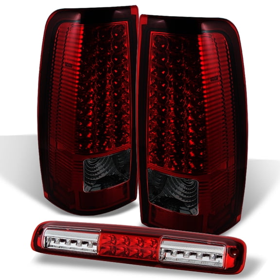 AKKON - For 1999-2002 Chevy Silverado Sierra GMC Truck Red Smoked LED Tail Lights  Red LED 3rd Dual Brake Lamps
