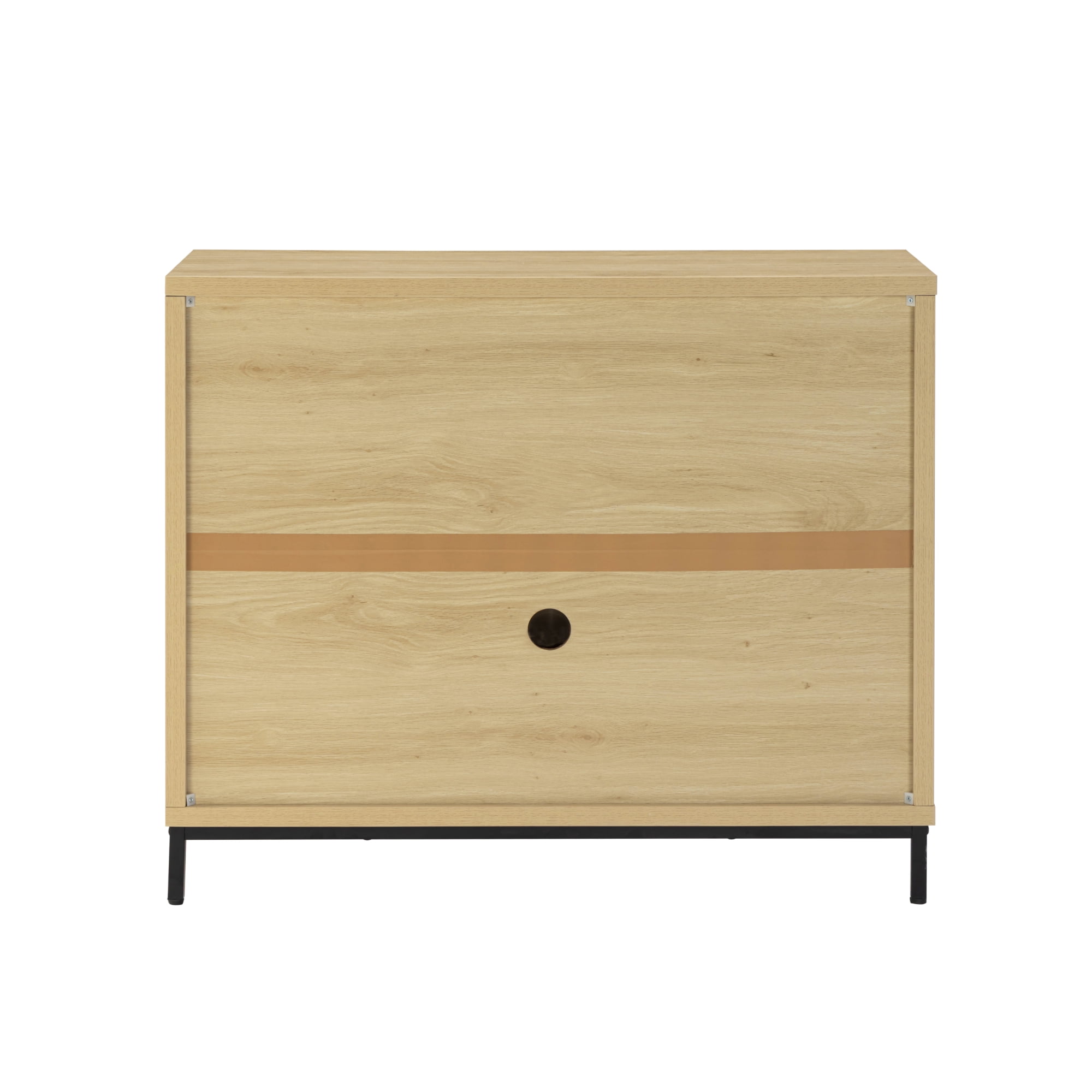 Nathan James Mackenna Metal and Glass Sideboard Accent Cabinet with Two Doors, Oak Credenza for Kitchen or Living Room