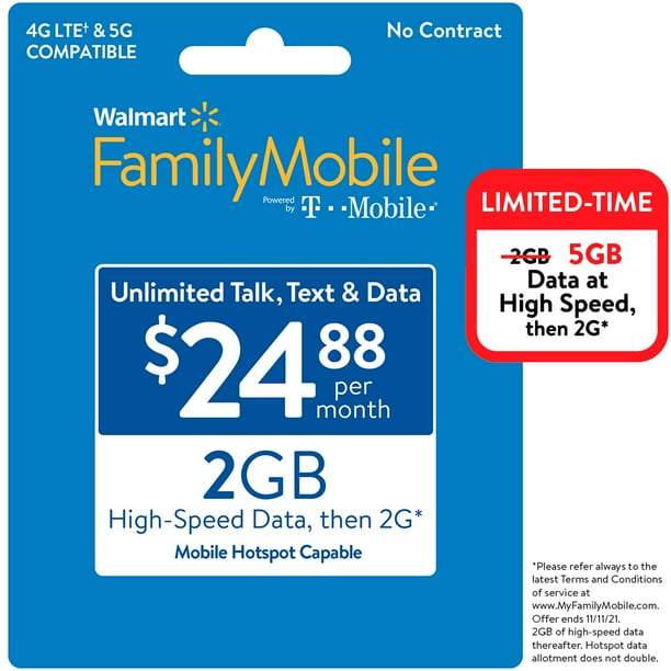 Walmart Family Mobile $24.88 Unlimited Monthly Prepaid Plan (5GB at