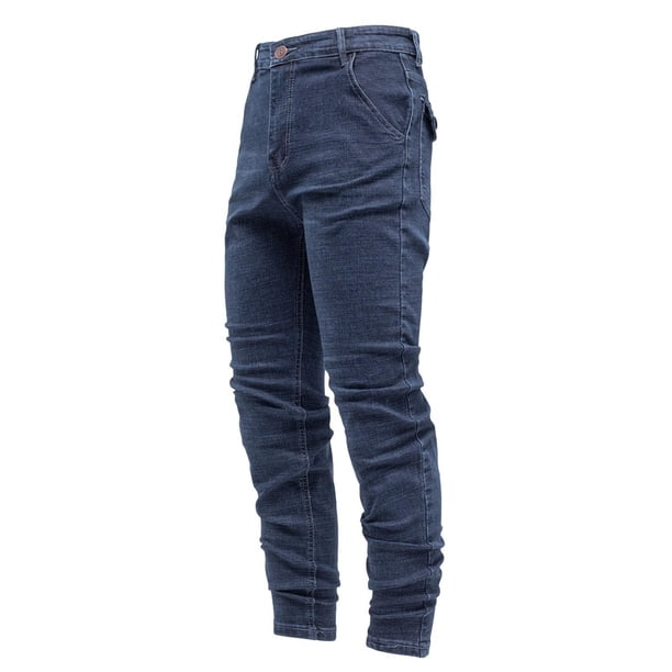 Ceisia Men's Stretch Slim-Fit Jeans Spring-Summer Solid Color Denim Pants with Multi-Pocket Design Blue 38 Gifts