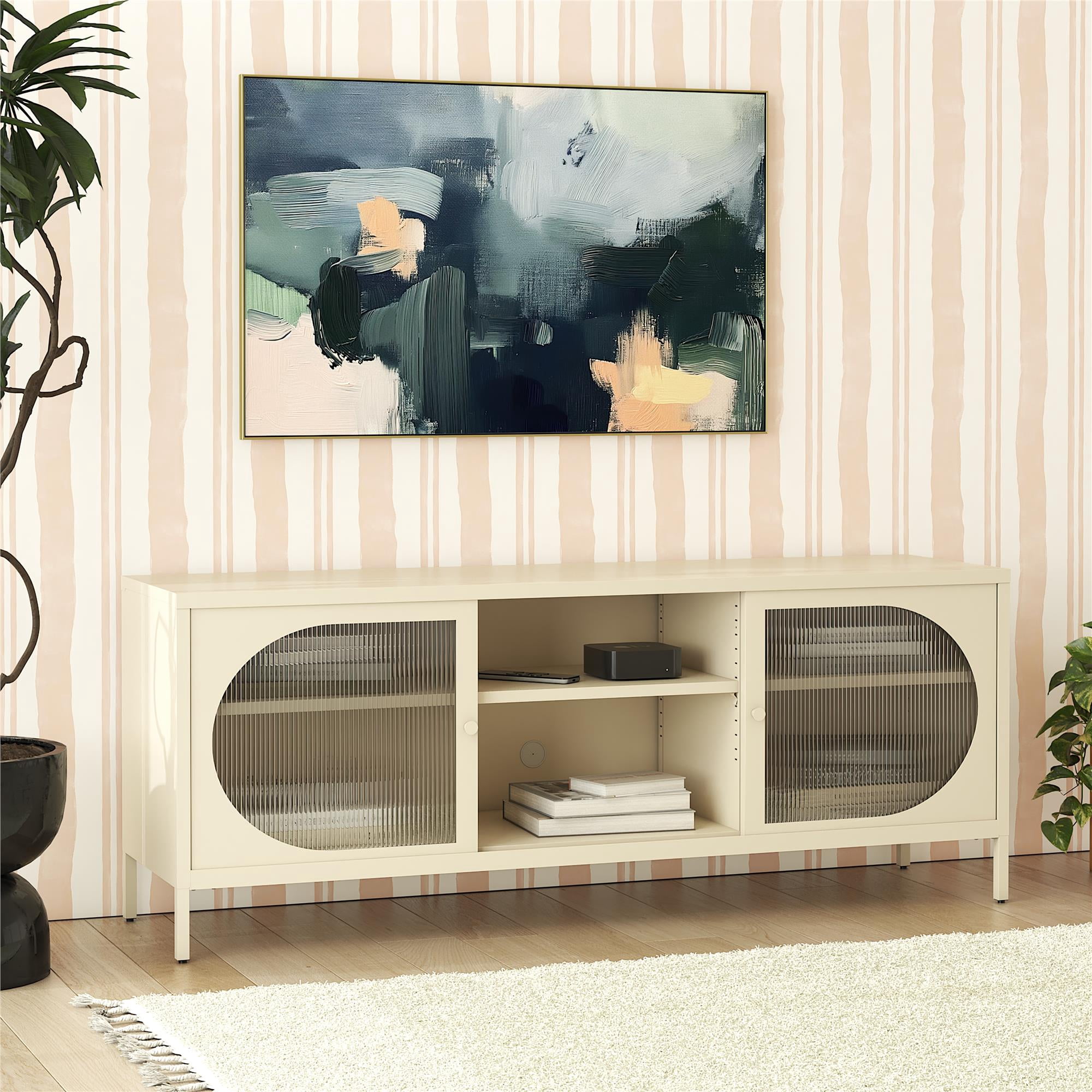 Mr.Kate Luna Metal TV Stand with Fluted Glass for 65" TVs, Parchment