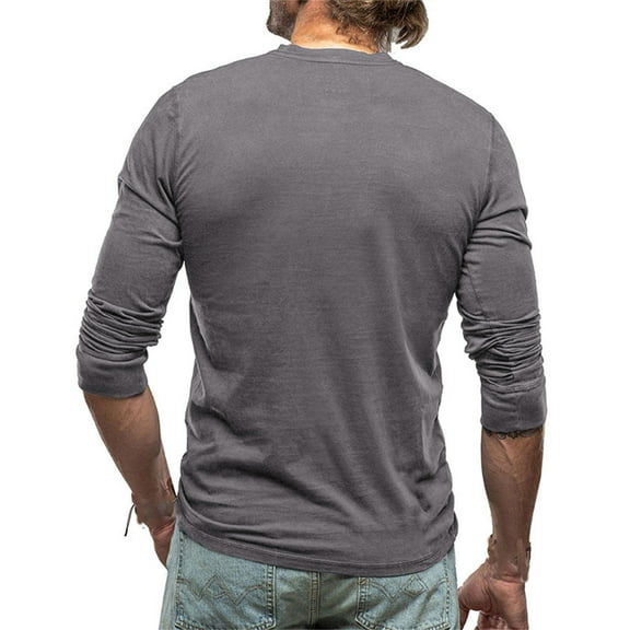 Caqnni Male Autumn and Winter Bottoming Solid Color Button Long Sleeve Henley Shirts Top Basics Men (Grey,XXL)