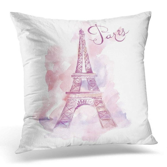 EREHome Pink Watercolor Paris Eiffel Tower Romantic Tour Graphic Pillow Case Pillow Cover 20x20 inch