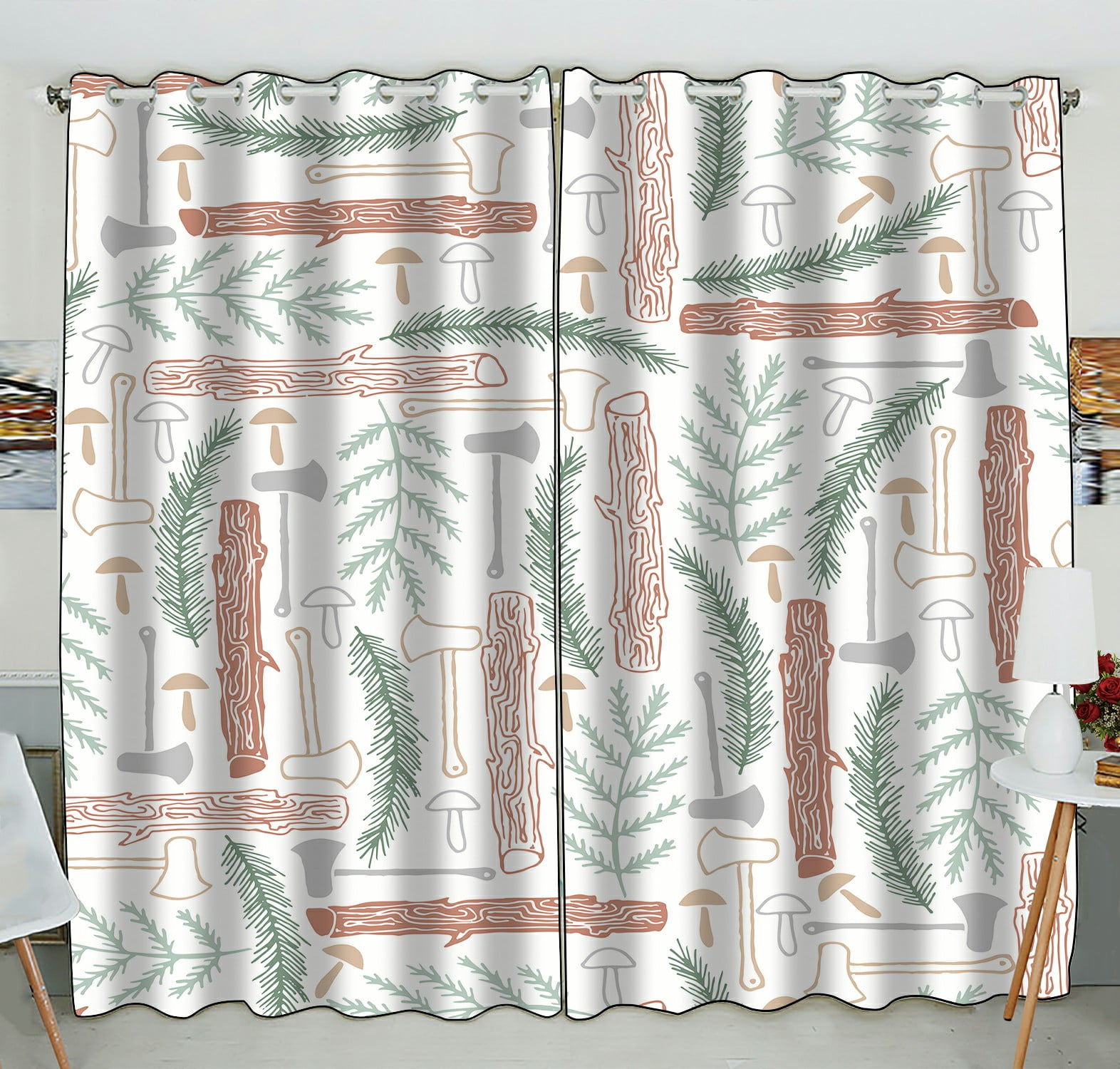 Abphqto Cartoon Wood Window Curtain Kitchen Curtain Window Drapes Panel 52x84 Inch Two Piece Walmart Com Walmart Com