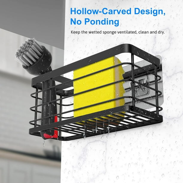 2-In-1 Kitchen Sponge Holder Brush Holder, Adhesive Sponge Holder, Rustproof 304 Stainless Steel Sink Caddy Storage Rack, Kitchen Sink Organizer Basket for Sink Stopper, Brush, No Drilling
