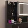 thumbnail image 6 of Hassch 47.2 Inch Vanity Desk with Light and Mirror Cabinet, Charging Station and Cushioned Stool, Makeup Dressing Table with Hooks and Glass Top, Shelves and 5 Drawers for Bedroom, Black, 6 of 8