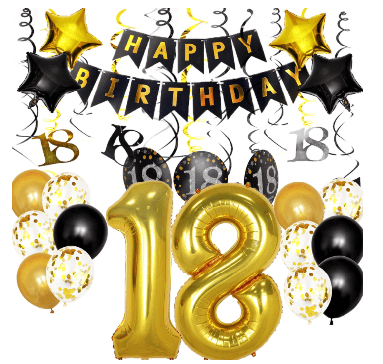 Happy Birthday Banner 18th Birthday Party Decorations Kit Perfect 18th Years Old Party Supplies 18 Gold Number Balloons and Latex & Star Foil Balloons 