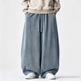 thumbnail image 2 of LMOIPLI Mens Baggy Wide Leg Balloon Jeans Elastic Drawstring Waist Vintage Washed Denim Casual Streetwear Trousers Light Blue XL, 2 of 9
