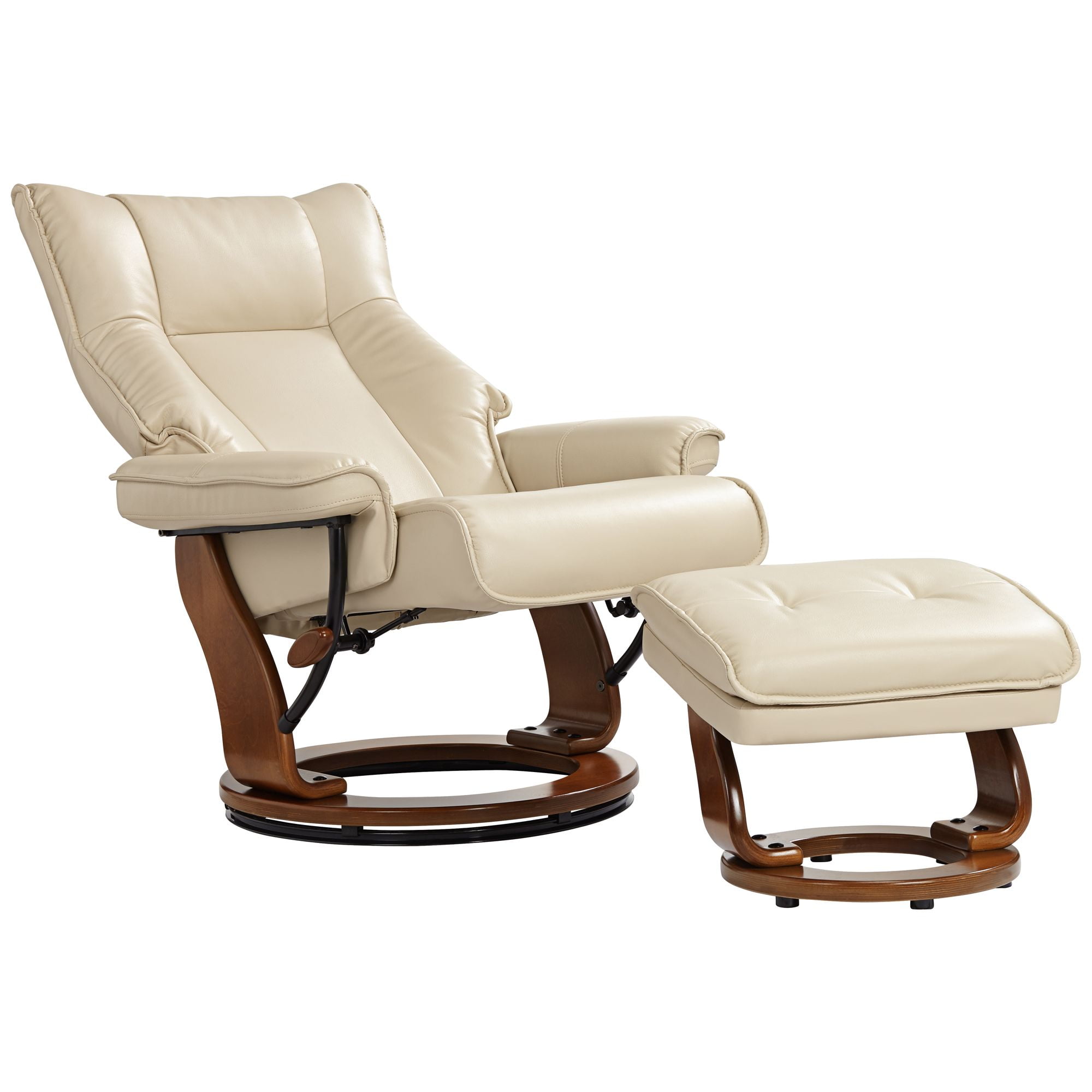 BenchMaster Stucco Swivel Ottoman Faux Leather Recliner Chair Modern Armchair Ergonomic Push Manual Reclining Bedroom Living Room