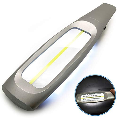 4X Reading Magnifier with 14 Evenly Lit Dimmable LED Lights & Center Yellow Guideline- Lightweight Handheld Magnifying Glass Perfect for Reading Small Fonts & Document