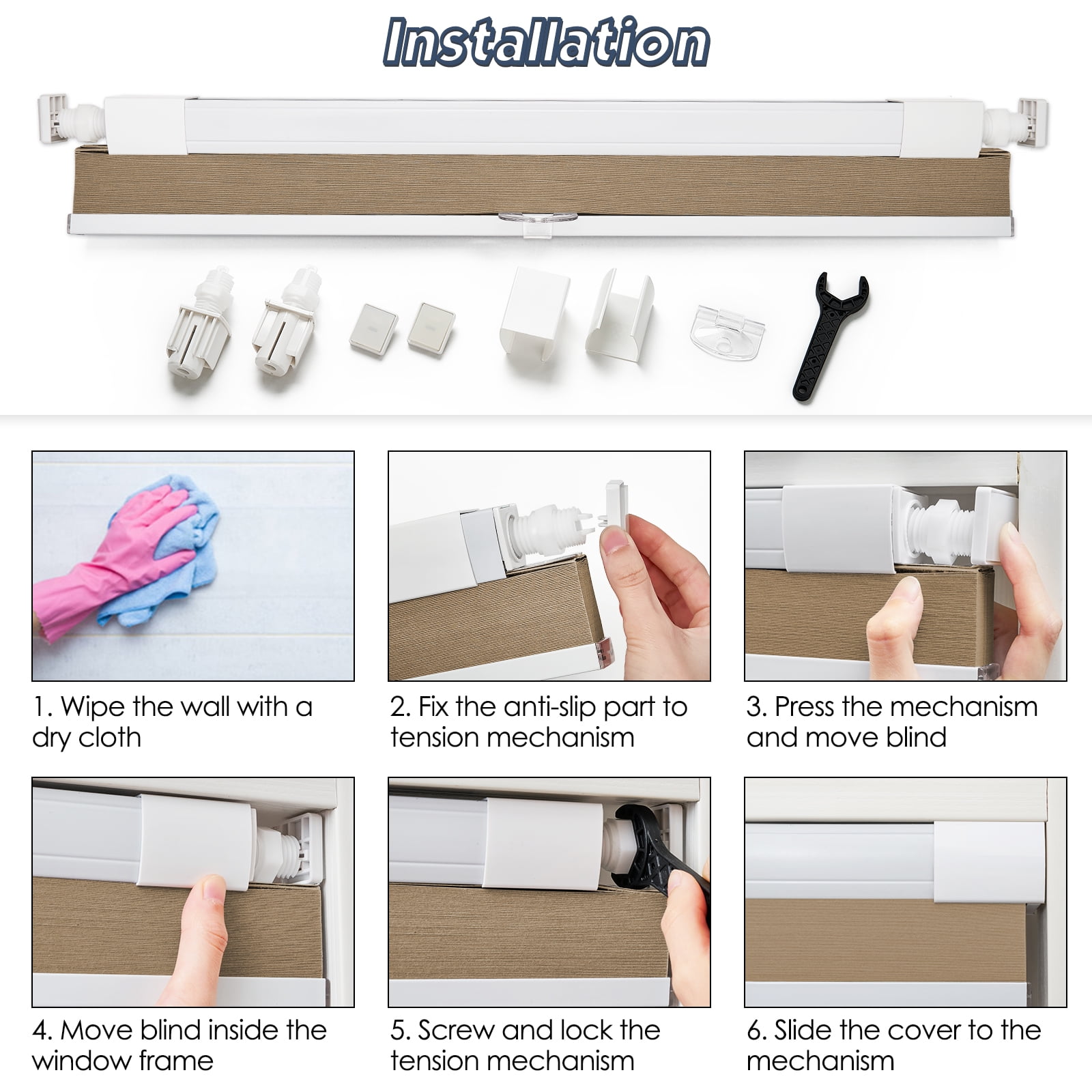 Keego No Drilling Cordless Cellular Shades Honeycomb Window Blinds Easy Installation Heat Insulating Noise Reducing Curtains Semi-Blackout Khaki, 57.5"w x 60"h