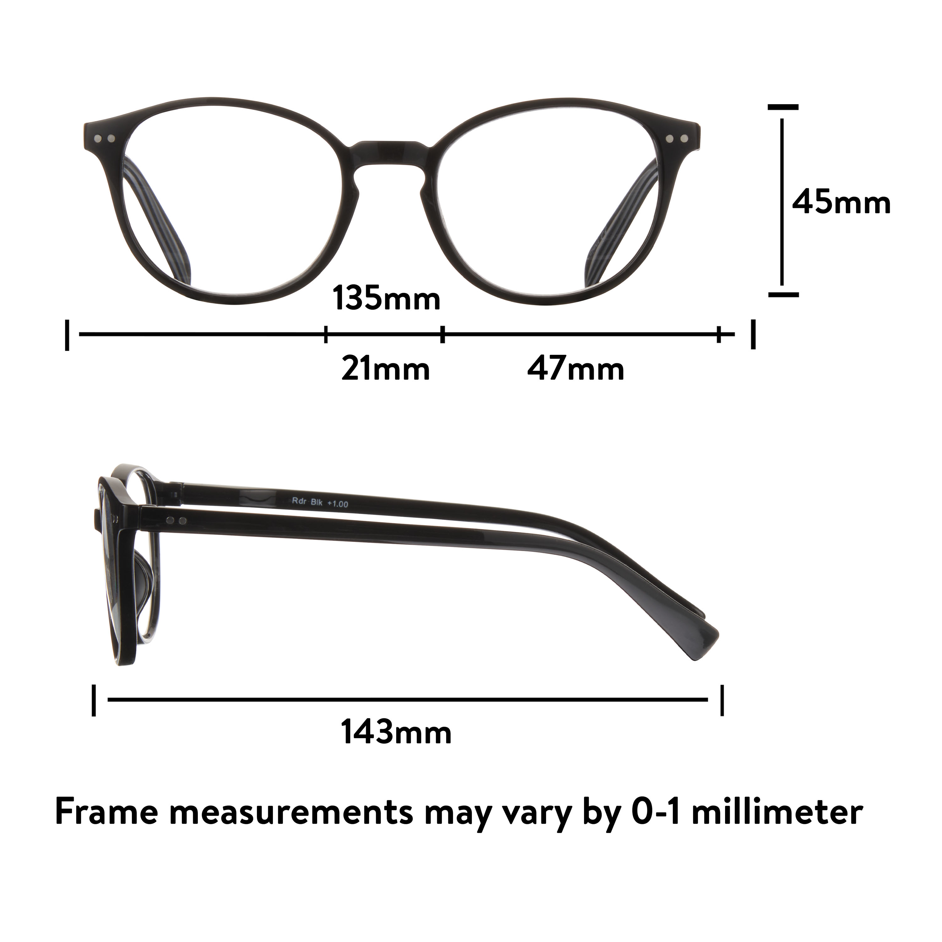 Equate Readers with Case, Black, +1.75