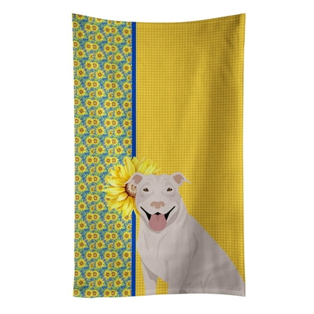 

Summer Sunflowers White Pit Bull Terrier Kitchen Towel 15 in x 25 in