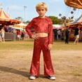 thumbnail image 6 of Boy Dance Sparkly Red Dance Long Sleeve Crop Top and Flared Pants Outfit Set Girls Dance Clothes Stage Performance Outerwear, 6 of 7