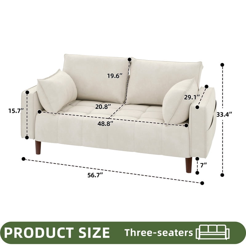 Uforic 56" Beige Velvet Loveseat With Solid Wood Legs, Mid-Century Modern Design