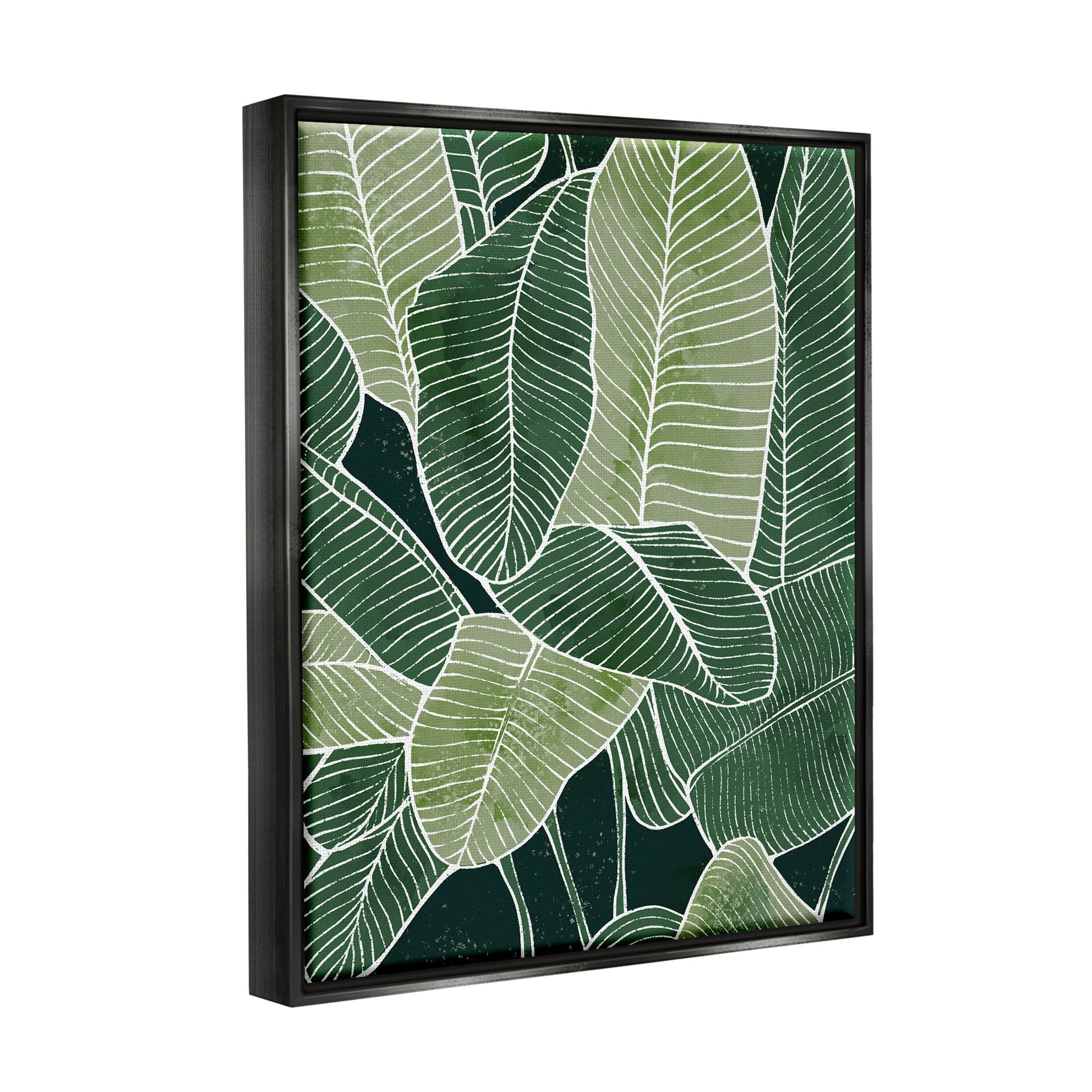 Tropical Jungle Nature Leaves Botanical & Floral Graphic Art Jet Black Framed Art Print Wall Art