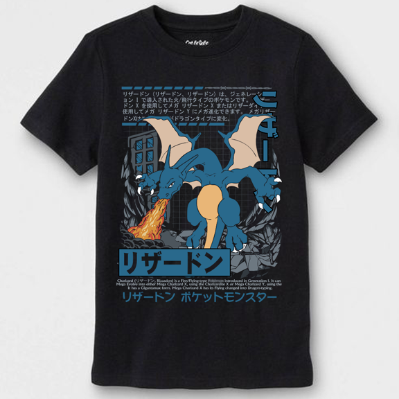 Kids Anime Charizardite Blue Character Graphic T-Shirt Size 4-5