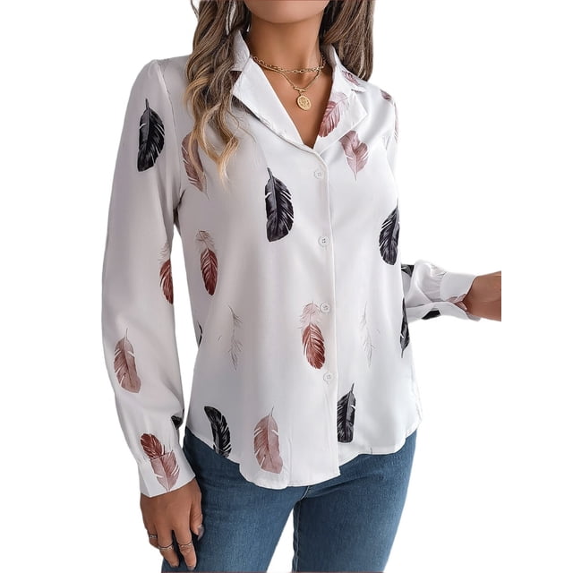 Blusa de Larga para Mujer, Informal, Elegante, con Estampado de Solapa, Corte Holgado, para Oficina. XL