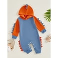 thumbnail image 3 of FEORJGP Toddler Baby Boys One-piece Rompers Hoodies 0 3M 6M 12M 18M Infant Long Sleeve Jumpsuits Dinosaur Shaped Contrast Color Bodysuits Kids Little te Funny Costume Clothes for Spring Fall, 3 of 9