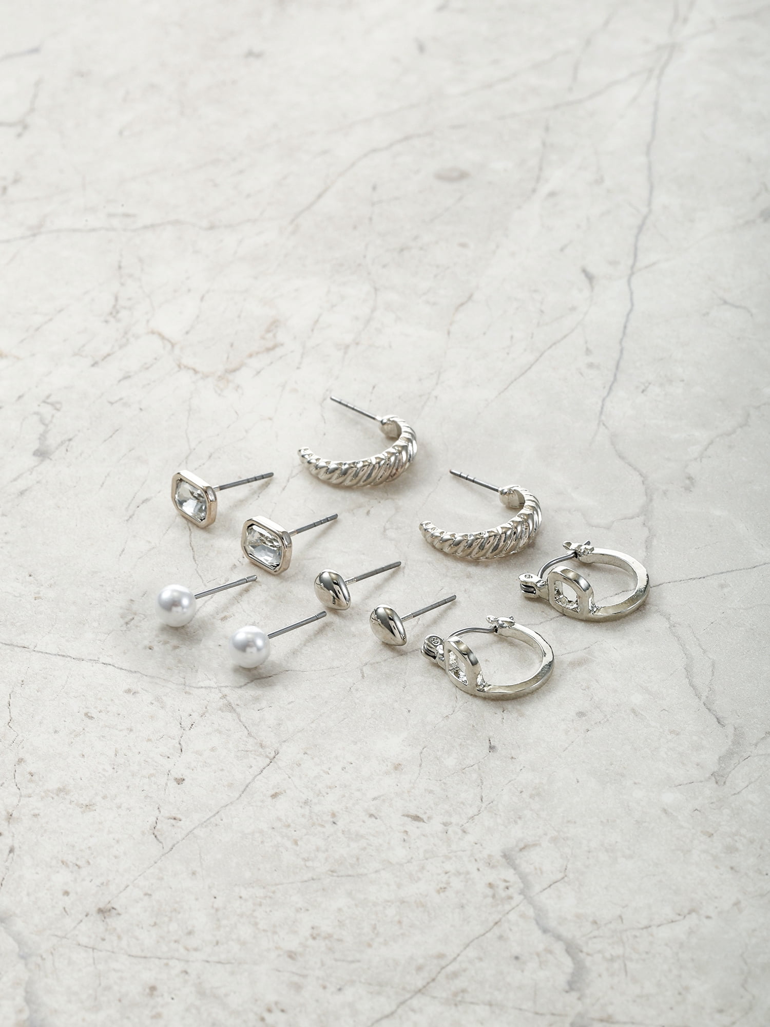 Time and Tru Silvertone Multi Earring Set, 5 Pairs, Initial P