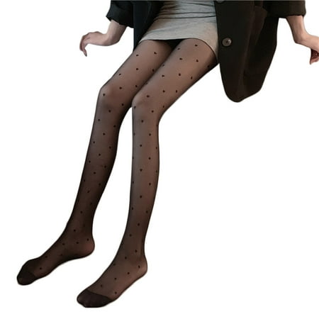 

HOTYA Women Sweet Heart Print Patterned Silky Pantyhose Seamless See-Through Mesh Stretch Tights Japanese Lolita Summer Stockings Hosiery
