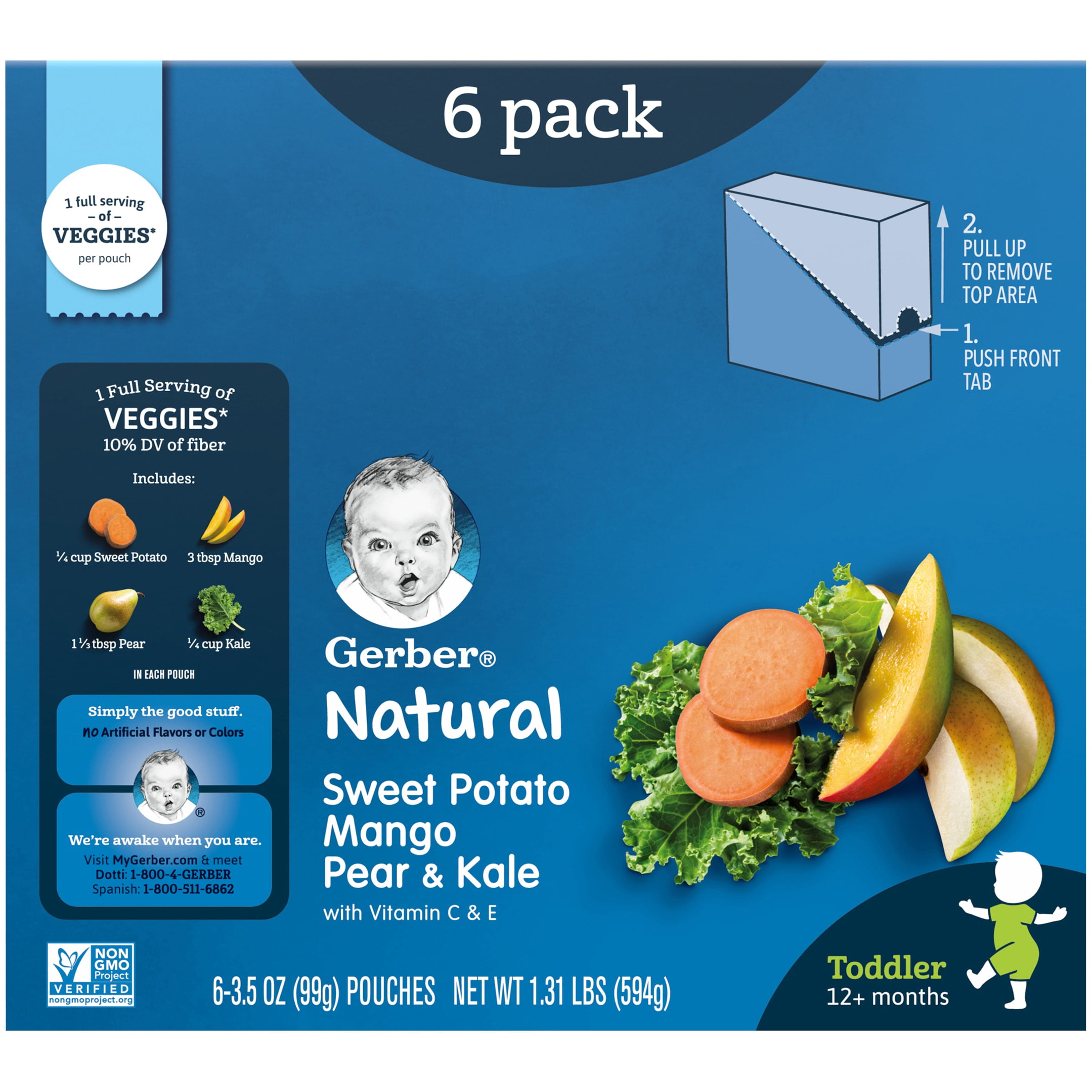 Photo 1 of 2 (Pack of 6) Gerber Strong Sweet Potato Mango Pear Kale Toddler Food, 3.5 oz Pouches