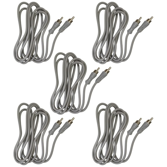 5 Pack 6 Foot RCA Male to RCA Male Phono Cables, Gray Color