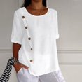 thumbnail image 5 of vigerkar Cotton Linen Tops for Women Lightweight Thin Plus Size Half Sleeve Shirt Loose Tunic Summer Work Casual Blouse White, XL, 5 of 8