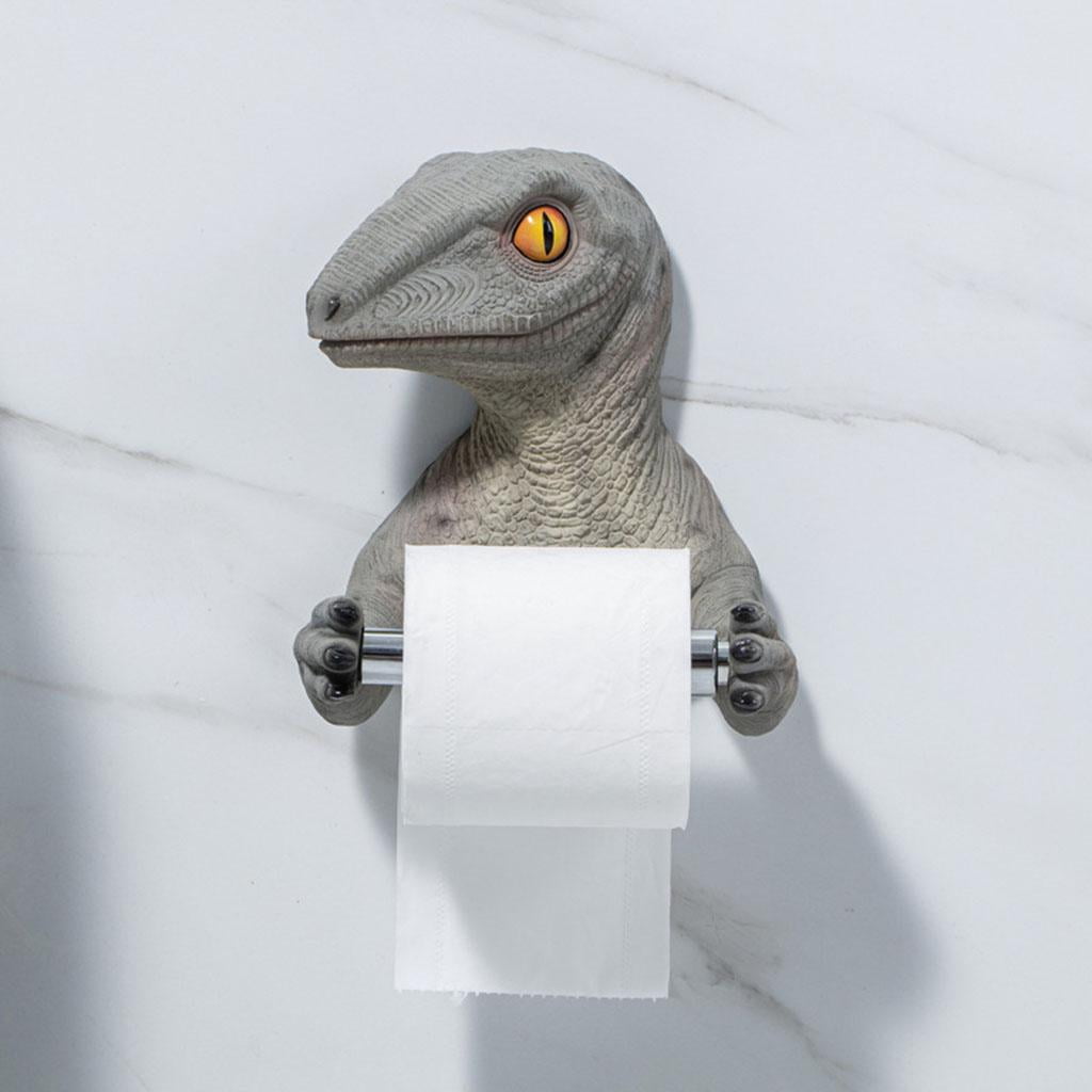 Fiocias Waterproof Dinosaur Toilet Paper Holder Hardware Nail Free Tissue Rack Paper Towel Holder Roll Paper Storage Rack for Kitchen Home Decoration Bathroom gray