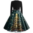 thumbnail image 5 of Christmas Dresses for Women Women's Fashion Round Casual Slim Fit Christmas Print Large Swing Long Sleeve Dress for Holiday Party,Dark Green,L, 5 of 5