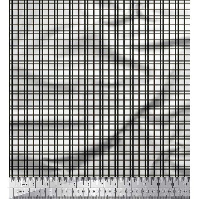 Soimoi Black Satin Silk Fabric Window Pane Check Print Sewing Fabric Yard 42 Inch Wide