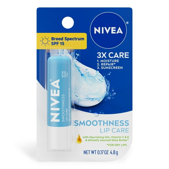 NIVEA Smoothness Lip Care, Lip Balm SPF 15 with Shea Butter, Vitamin C & E, 0.17 oz