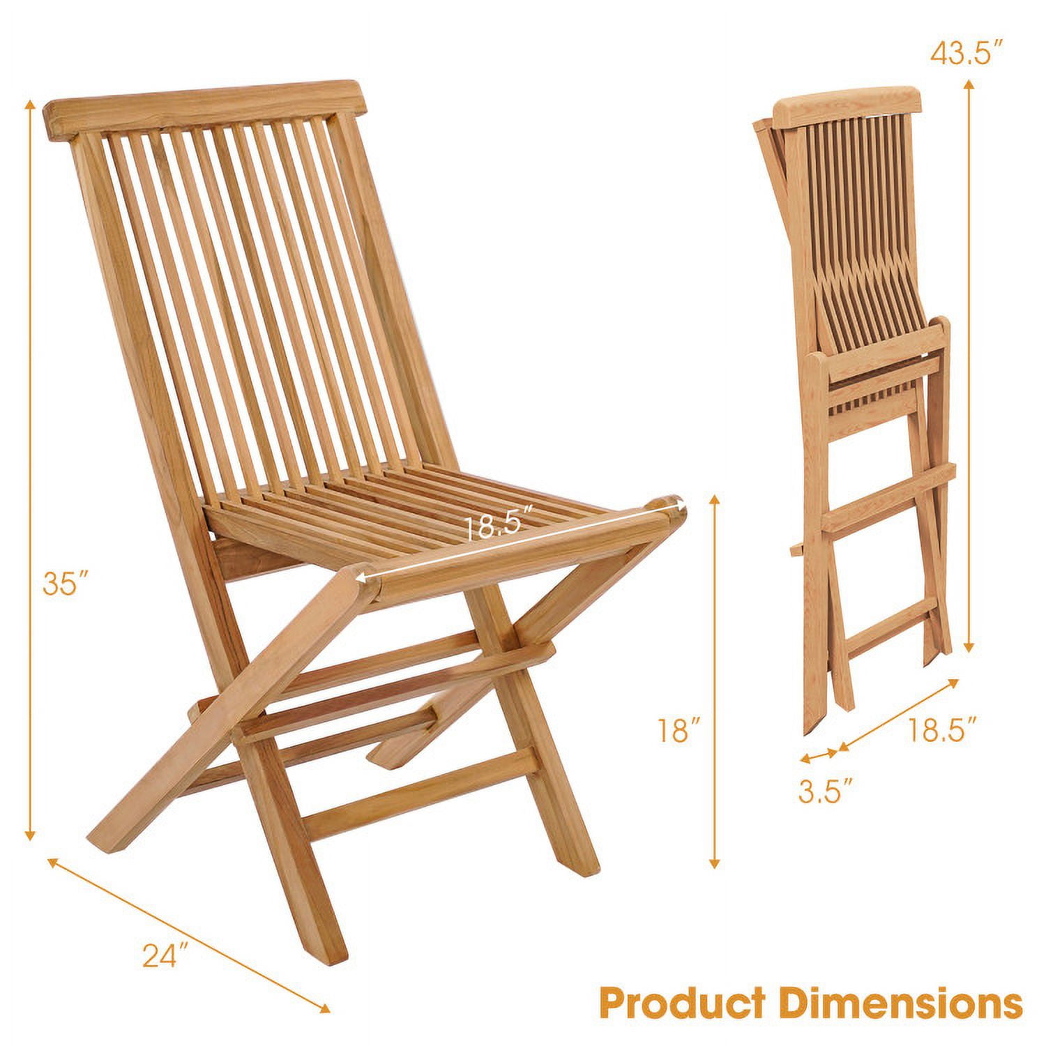 Aimee Lii Set of 2 Teak Patio Folding Chairs with High Back and Slatted Seat, Outdoor Patio Set